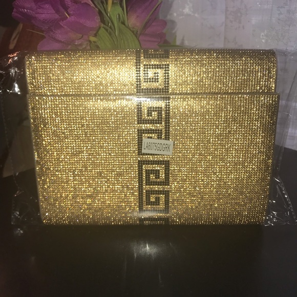 New💕 Gold and Black Rhinestone Crossbody Clutch - Picture 2 of 6
